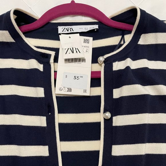 NWT Zara Navy Striped Cardigan | Large - Picture 3 of 3